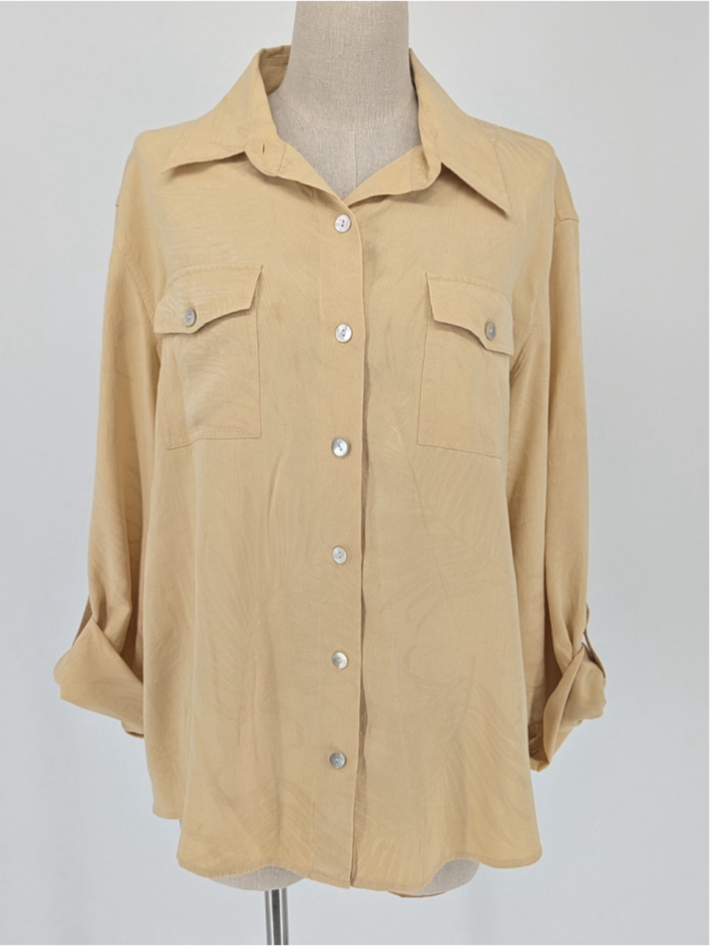 Silk Utility Shirt L Butter Yellow Botanical Jacquard Chico’s Design Size 2